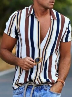 Chemise Décontractée Col Rabattu Rayures Chic Blanches