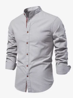 Chemise Décontractée Confortable Hommes Couleur Unie Coupe Cintrée En Coton