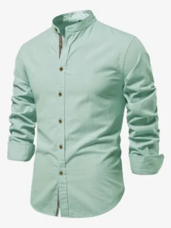 Chemise Décontractée Confortable Hommes Couleur Unie Coupe Cintrée En Coton