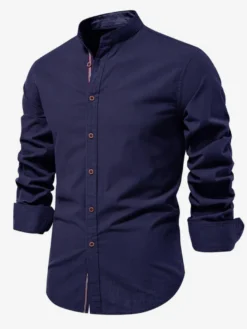 Chemise Décontractée Confortable Hommes Couleur Unie Coupe Cintrée En Coton