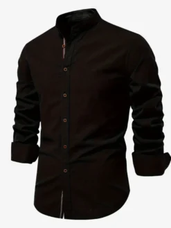 Chemise Décontractée Confortable Hommes Couleur Unie Coupe Cintrée En Coton