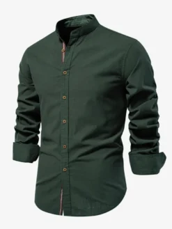Chemise Décontractée Confortable Hommes Couleur Unie Coupe Cintrée En Coton