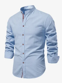 Chemise Décontractée Confortable Hommes Couleur Unie Coupe Cintrée En Coton