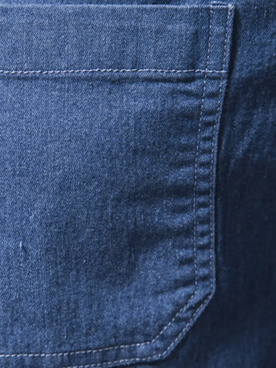 Chemise Décontractée Manches Longues Hommes Couleur Unie Coupe Cintrée En Denim