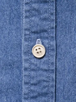 Chemise Décontractée Manches Longues Hommes Couleur Unie Coupe Cintrée En Denim