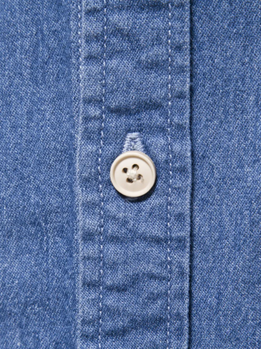 Chemise Décontractée Manches Longues Hommes Couleur Unie Coupe Cintrée En Denim