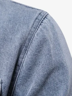 Chemise Décontractée Manches Longues Hommes Couleur Unie Coupe Cintrée En Denim