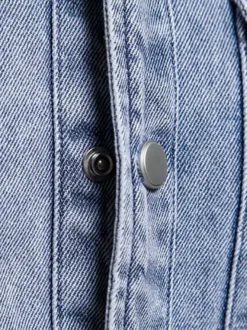 Chemise Décontractée Manches Longues Hommes Couleur Unie Coupe Cintrée En Denim