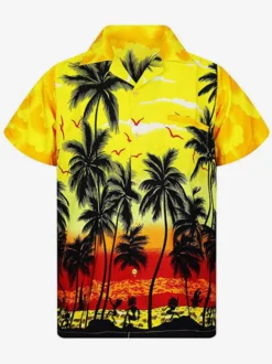 Chemise Décontractée Pour Homme Chic Imprimé Jaune Vacances