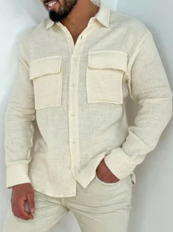 Chemise Décontractée Pour Homme Col Rabattu Chic Chemises Homme Blanches