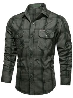 Chemise décontractée pour homme Col rabattu Chic Plaid Hunter Green Chemises pour hommes