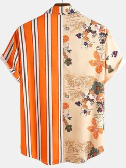 Chemise décontractée pour homme à col rabattu Chemises décontractées pour hommes orange imprimées