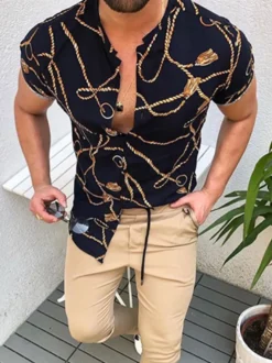 Chemise décontractée pour homme à col rabattu Chemises décontractées pour hommes orange imprimées