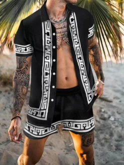 Chemise décontractée pour hommes à col rabattu Chemises décontractées imprimées noires pour hommes