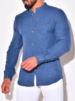 Chemise Décontractée Pour Hommes Col Rabattu Chemises Décontractées Pour Hommes Bleus