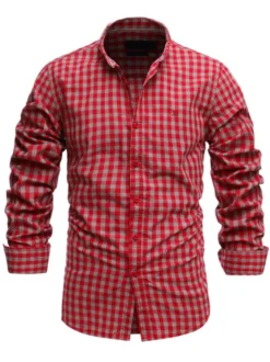 Chemise décontractée pour hommes Col rabattu Chic Plaid Rouge Chemises pour hommes