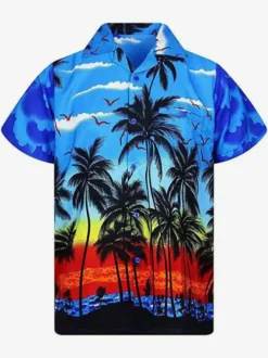 Chemise décontractée Vacances confortable imprimée bleue pour hommes