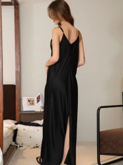 Chemise de nuit longue noire extensible élégante lingerie adulte