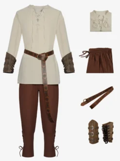 Chemise De Pirate Médiévale Pantalon À Bretelles À La Cheville Halloween Rétro Scène De Cosplay