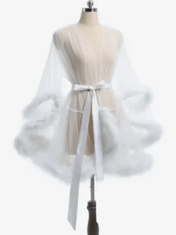 Chemise Femme Rose Polyester Plumes Rayures Lingerie Transparente