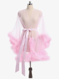 Chemise Femme Rose Polyester Plumes Rayures Lingerie Transparente