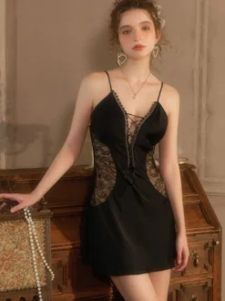 Chemise femmes lingerie transparente en dentelle noire