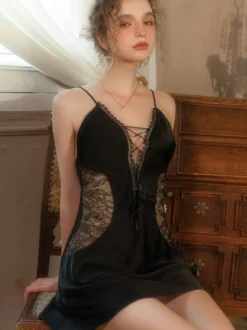 Chemise femmes lingerie transparente en dentelle noire