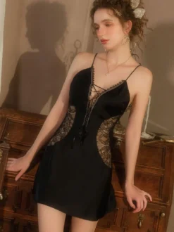 Chemise femmes lingerie transparente en dentelle noire