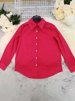 Chemise fuchsia oversize à boutons pour femme coupe ample manches longues ourlet arrondi blouse décontractée
