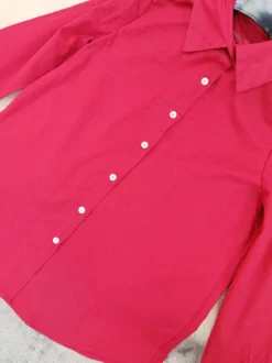 Chemise fuchsia oversize à boutons pour femme coupe ample manches longues ourlet arrondi blouse décontractée