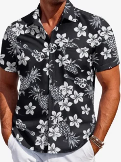 Chemise hawaïenne à manches courtes pour homme imprimée numériquement en 3D idéale pour les vacances à la plage