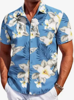 Chemise hawaïenne à manches courtes pour homme imprimée numériquement en 3D idéale pour les vacances à la plage