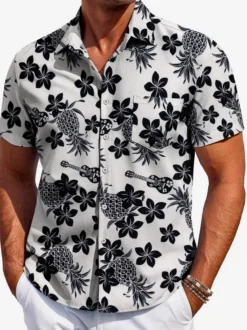 Chemise hawaïenne à manches courtes pour homme imprimée numériquement en 3D idéale pour les vacances à la plage