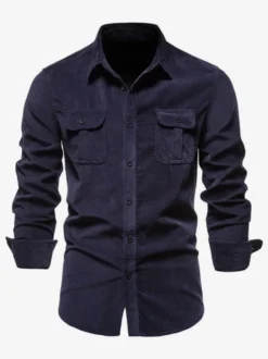 Chemise Homme En Coton Coupe Cintrée Décontractée À Manches Longues