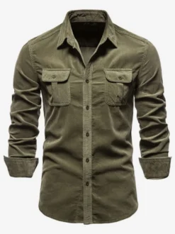Chemise Homme En Coton Coupe Cintrée Décontractée À Manches Longues