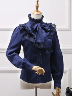 Chemise Lolita classique en mousseline blanche avec nœud papillon et dentelle blanche Déguisements Halloween