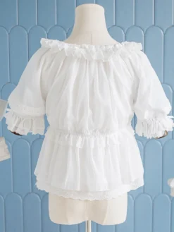 Chemise Lolita Mignonne Top Blanche À Manches Longues À Volants