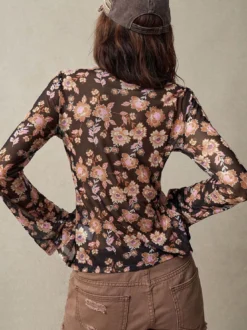 Chemise à manches longues boutonnée à imprimé floral et coupe ajustée pour femme 2026