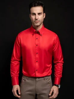 Chemise à manches longues pour homme couleur unie col haut boutons en cristal style décontracté