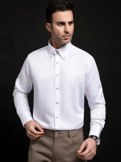 Chemise à manches longues pour homme couleur unie col haut boutons en cristal style décontracté
