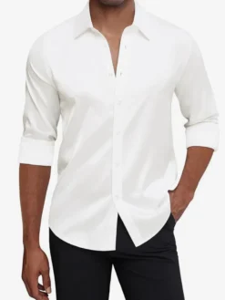 Chemise à manches longues pour homme bouton en cristal style business décontracté et slim