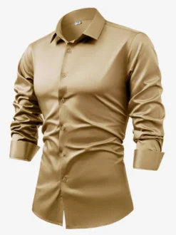Chemise à manches longues pour homme bouton en cristal style business décontracté et slim