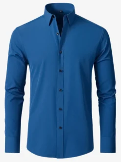 Chemise à manches longues pour homme coupe slim boutonnée couleur unie