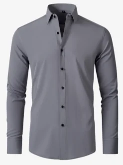 Chemise à manches longues pour homme coupe slim boutonnée couleur unie