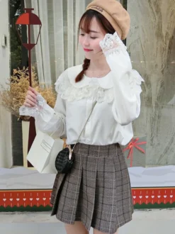 Chemise Mignonne Lolita En Mousseline De Soie En Dentelle Blouse Lolita Blanche