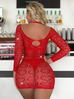 Chemise noire en nylon strass lingerie vêtements de soirée nuisette