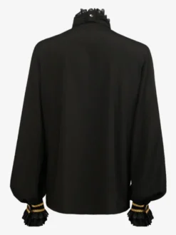 Chemise noire à manches longues et col montant à volants style gothique vintage