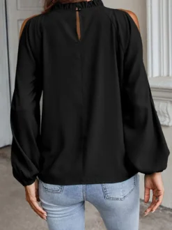 Chemise Pour Femme Rouge Col Rond Décontracté Manches Longues Tops