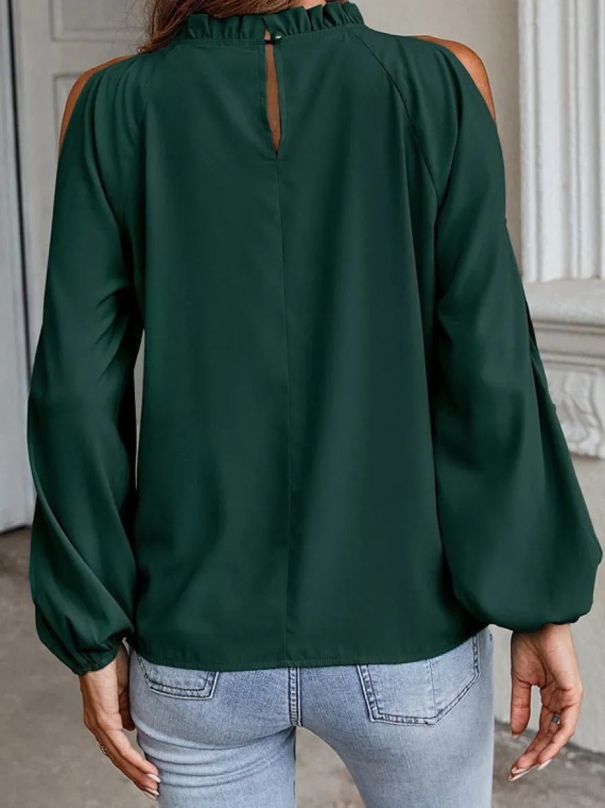 Chemise Pour Femme Rouge Col Rond Décontracté Manches Longues Tops