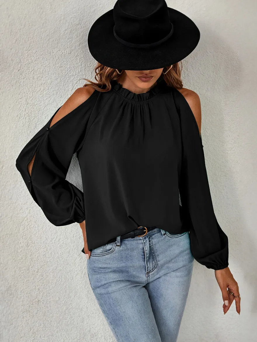 Chemise Pour Femme Rouge Col Rond Décontracté Manches Longues Tops